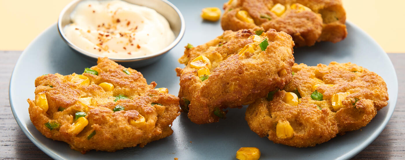 Vegetarian Corn and Jalapeno Fritters Feed Good Rewards